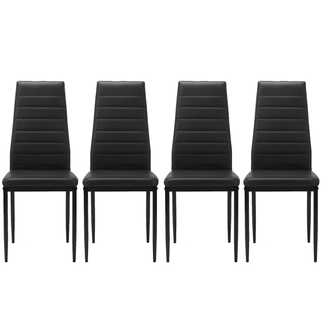 4 pcs Modern Vertical Design Dining Kitchen Chair PU Leather with Metal Legs- Black_1