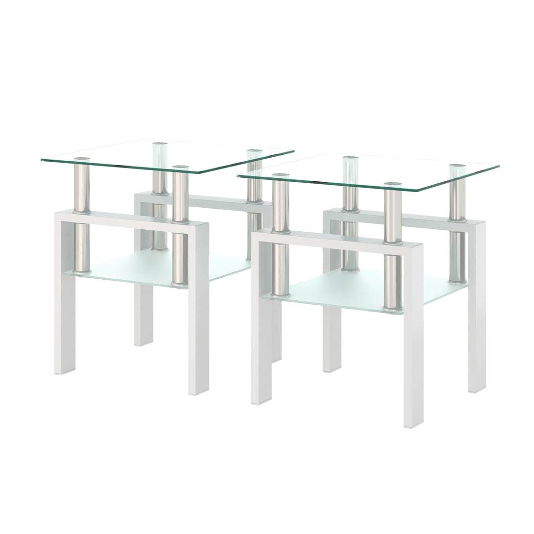 2 pcs Modern Design Coffee Table Tempered Glass End Table Night Stand- Transparent/White_10