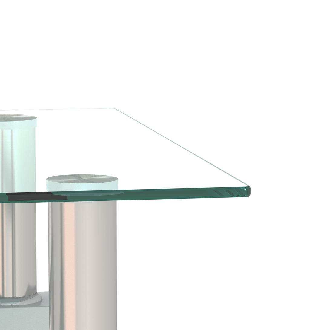 2 pcs Modern Design Coffee Table Tempered Glass End Table Night Stand- Transparent/White_13