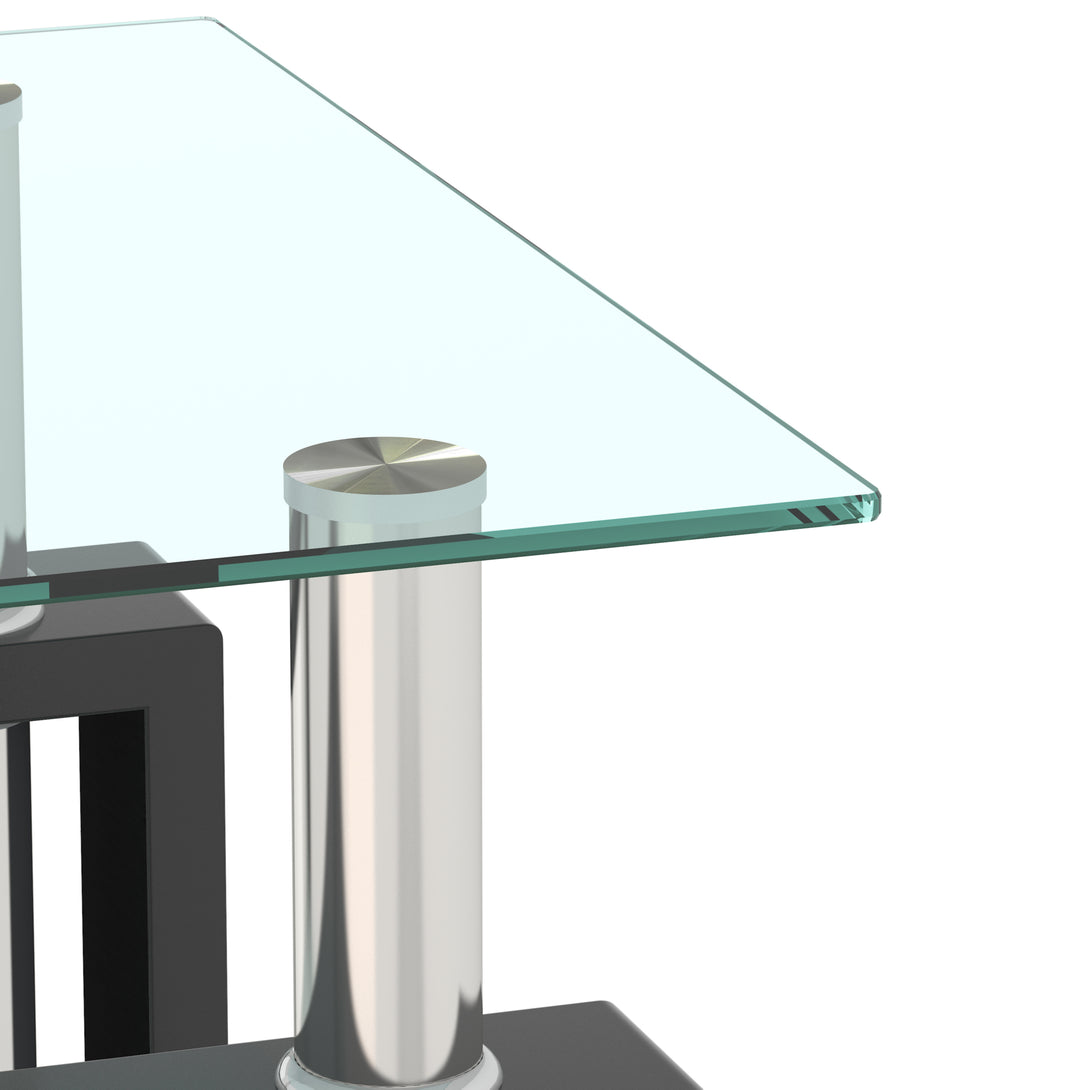 2 pcs Modern Design Coffee Table Tempered Glass End Table Night Stand- Transparent/Black_6