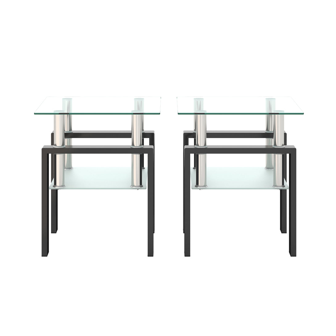 2 pcs Modern Design Coffee Table Tempered Glass End Table Night Stand- Transparent/Black_10