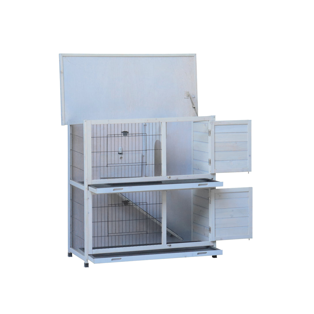 2 Story Rabbit Hutch Extensible Chicken Coop with No Leak Trays Large Running Space_2