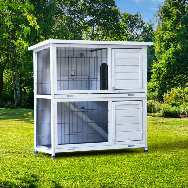 2 Story Rabbit Hutch Extensible Chicken Coop with No Leak Trays Large Running Space_0