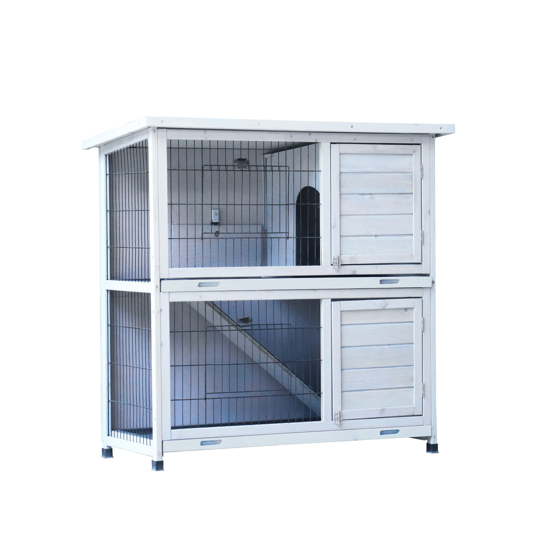 2 Story Rabbit Hutch Extensible Chicken Coop with No Leak Trays Large Running Space_3