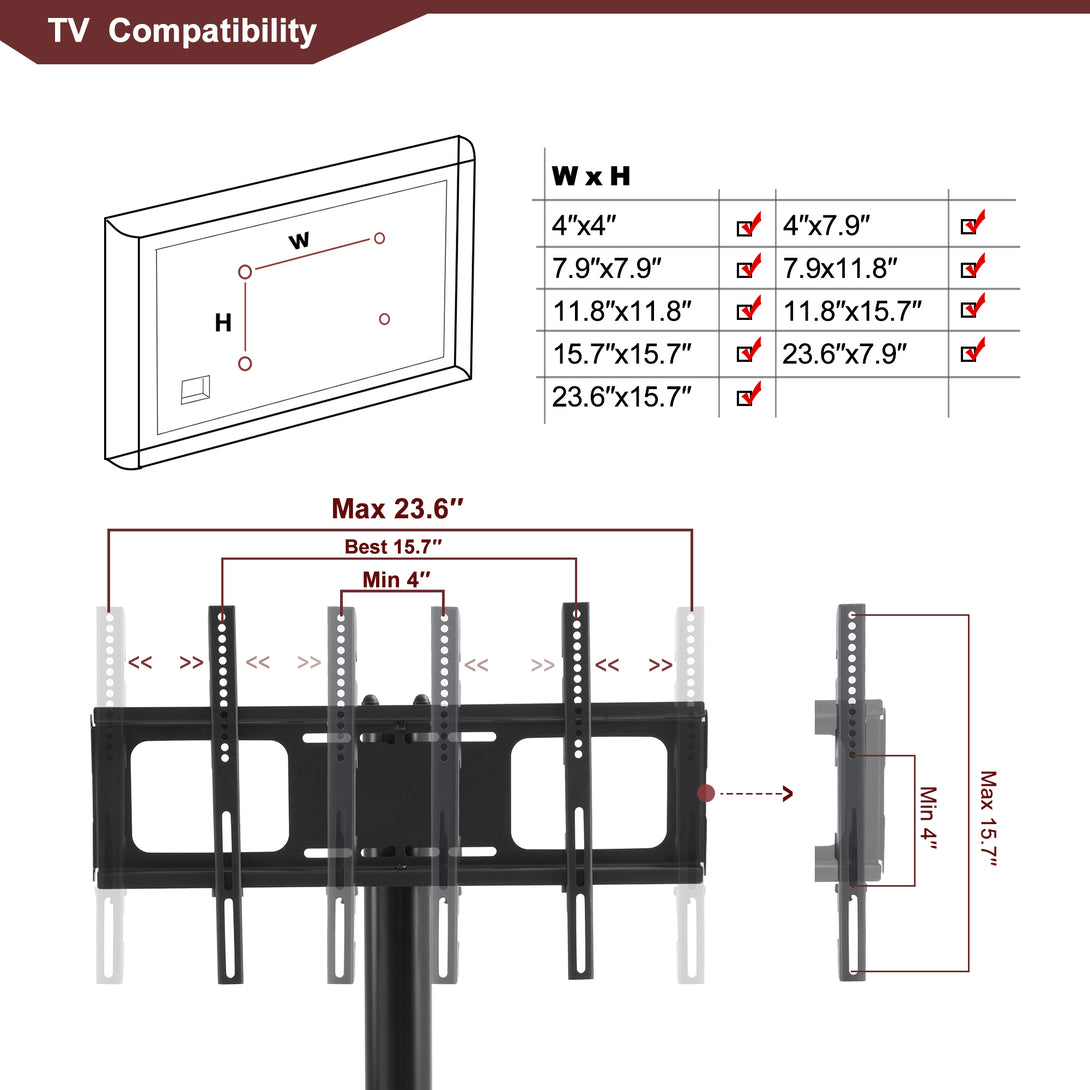 3-Tier Multi-functional TV Stand Height Adjustable Swivel Bracket - Black_7