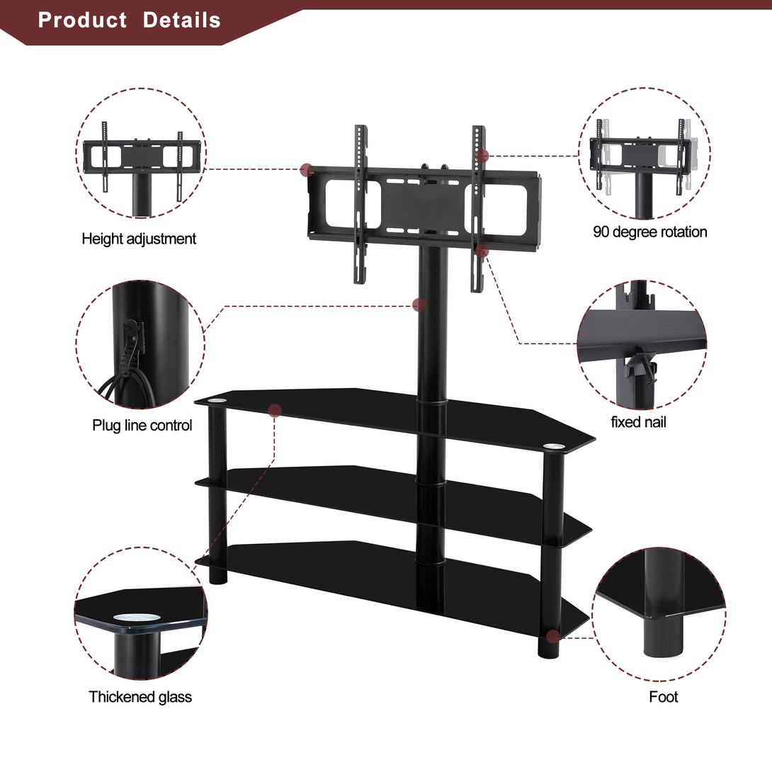 3-Tier Multi-functional TV Stand Height Adjustable Swivel Bracket - Black_5