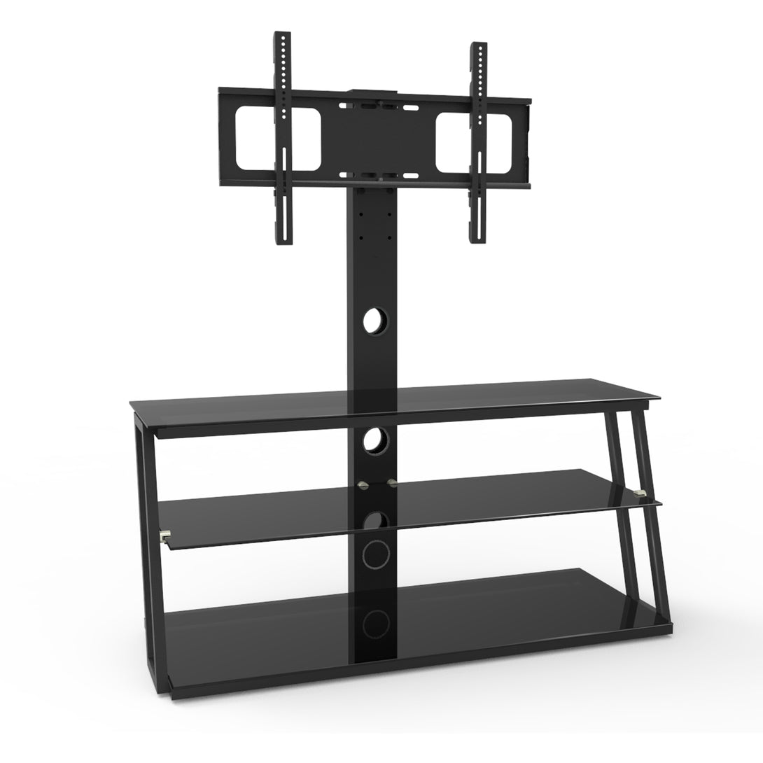 Multi-Functional Angle And Height Adjustable Tempered Glass TV Stand- Black_8