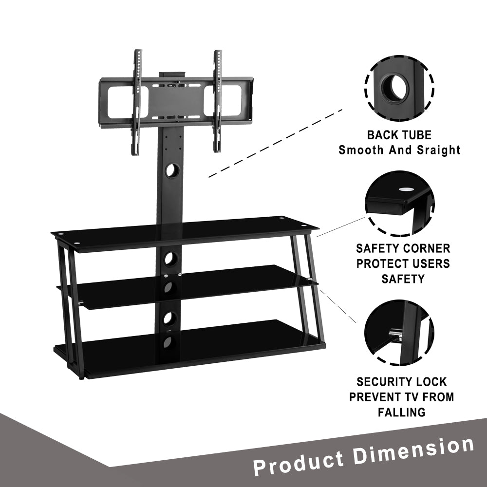 Multi-Functional Angle And Height Adjustable Tempered Glass TV Stand- Black_12