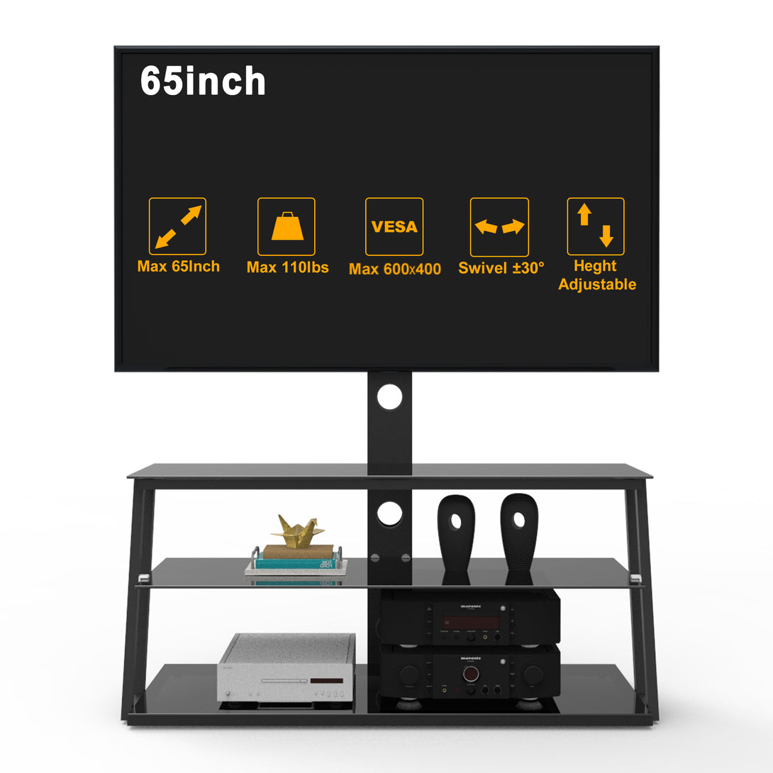 Multi-Functional Angle And Height Adjustable Tempered Glass TV Stand- Black_10