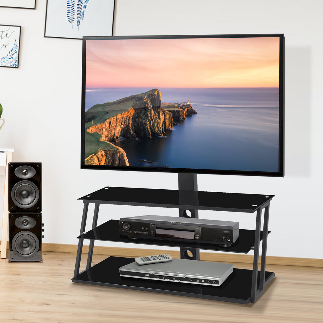 Multi-Functional Angle And Height Adjustable Tempered Glass TV Stand- Black_3