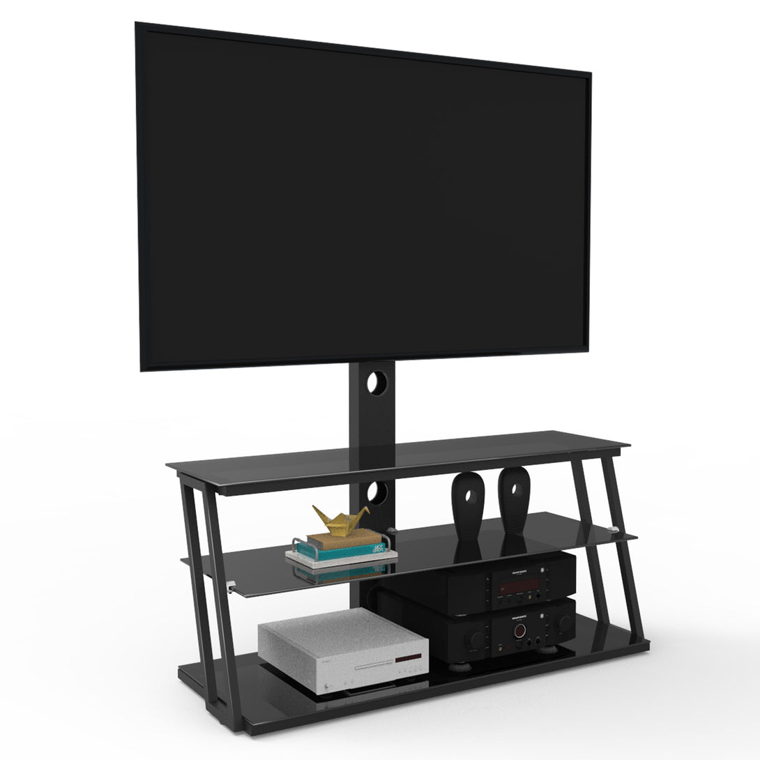 Multi-Functional Angle And Height Adjustable Tempered Glass TV Stand- Black_7