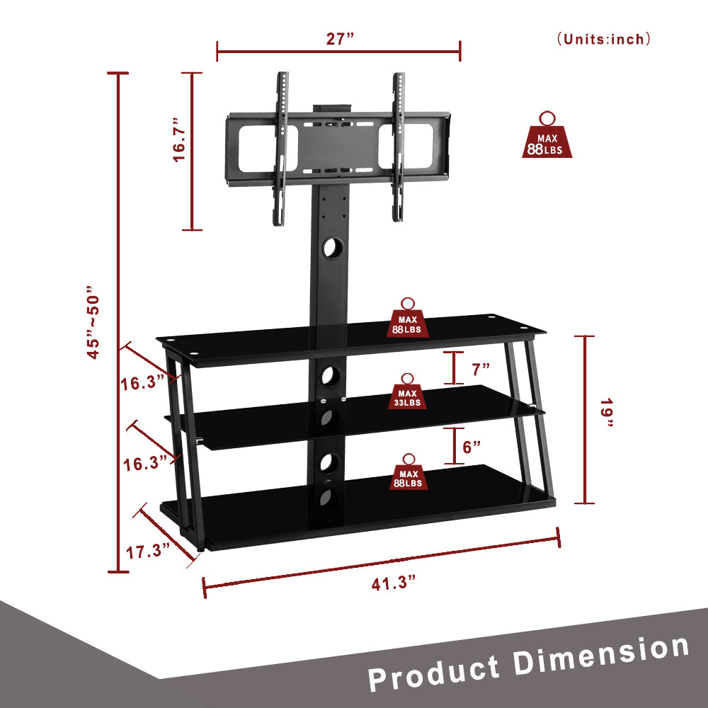 Multi-Functional Angle And Height Adjustable Tempered Glass TV Stand- Black_11