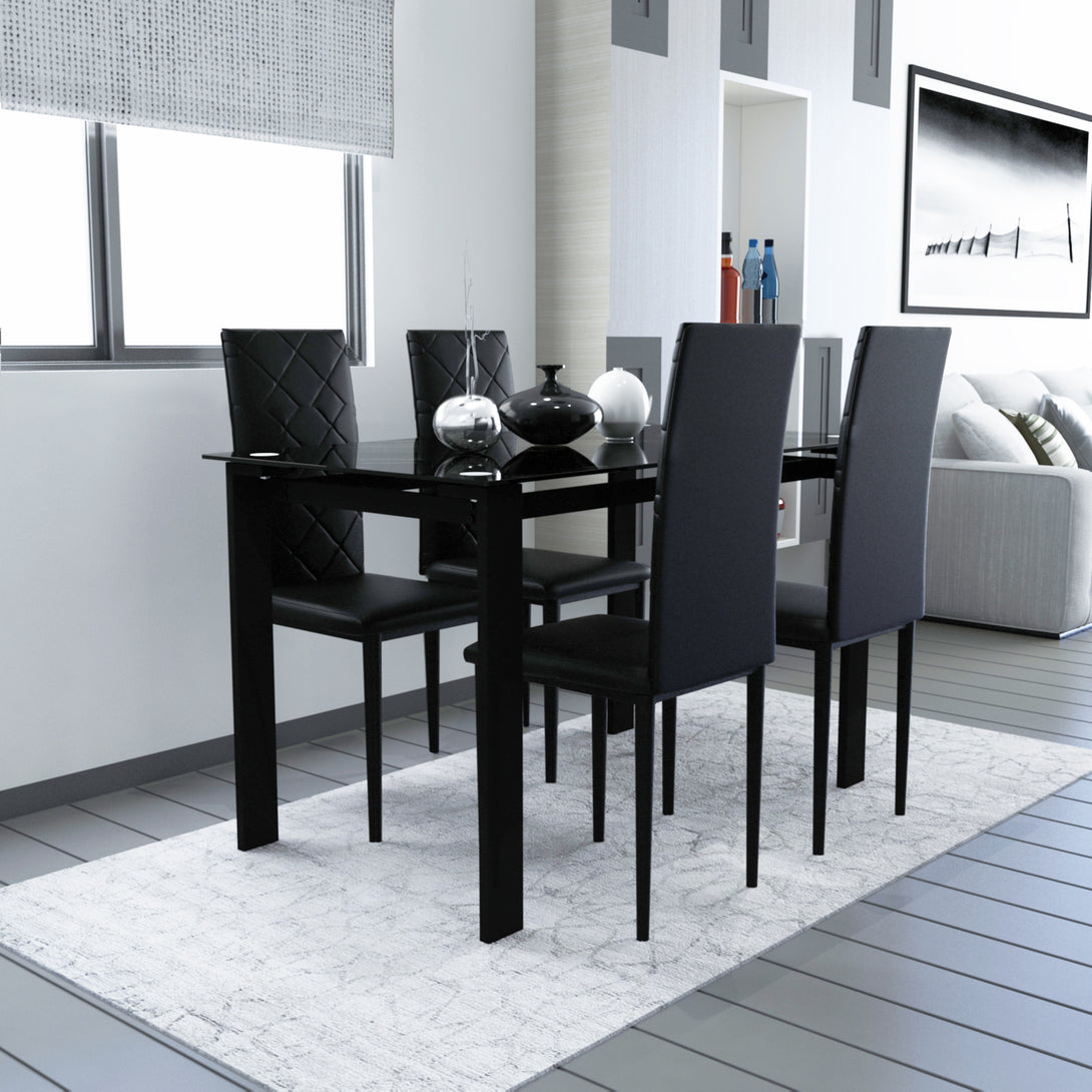 4 pcs/Set Armless Faux Leather High Back Upholstered Padded Dining Chairs- Black_2