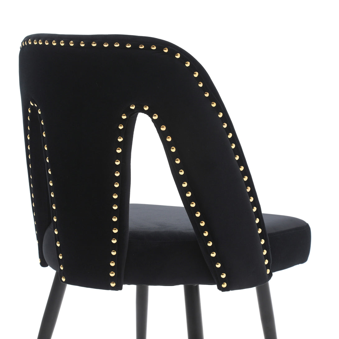 2 pcs Modern Contemporary Velvet Upholstered Dining Chair with Nailheads - Black_7