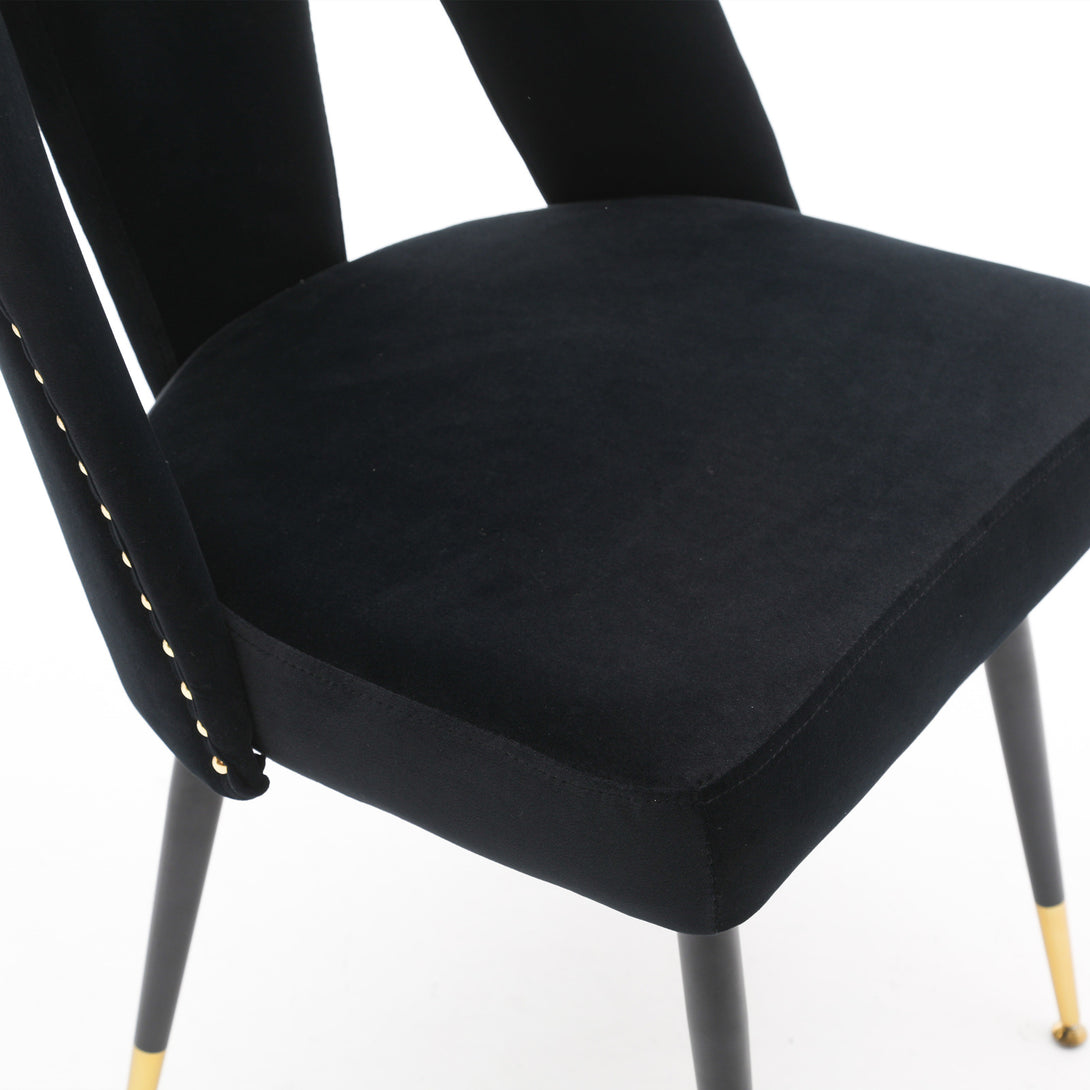 2 pcs Modern Contemporary Velvet Upholstered Dining Chair with Nailheads - Black_8