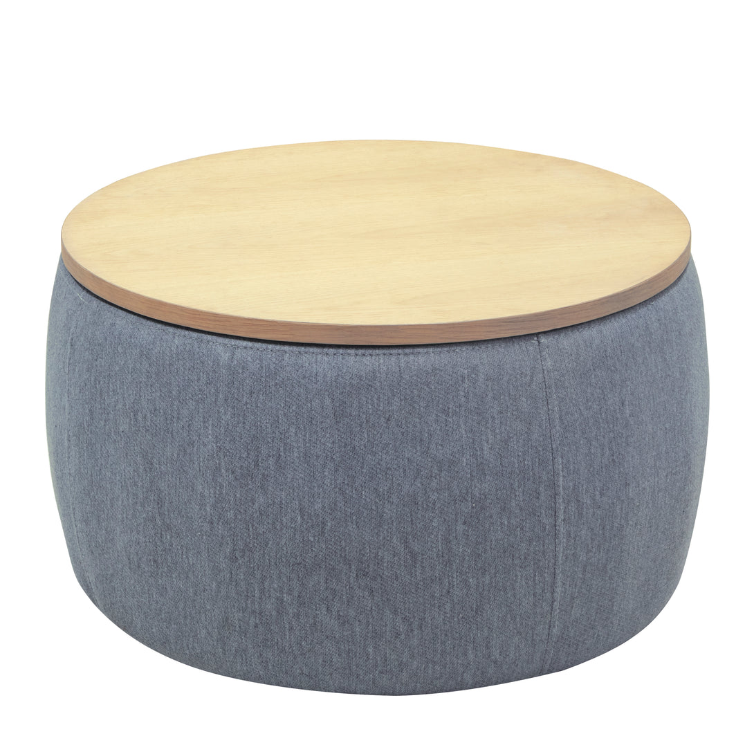 2 in 1 Round Storage Organizer and Foot Stool with Wooden Lid- Dark Grey_10