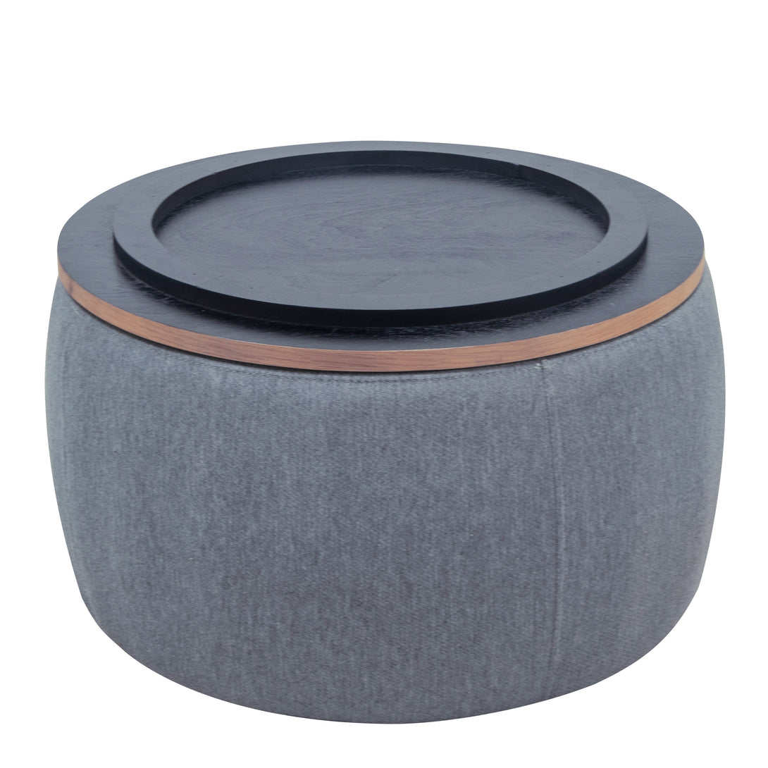 2 in 1 Round Storage Organizer and Foot Stool with Wooden Lid- Dark Grey_11