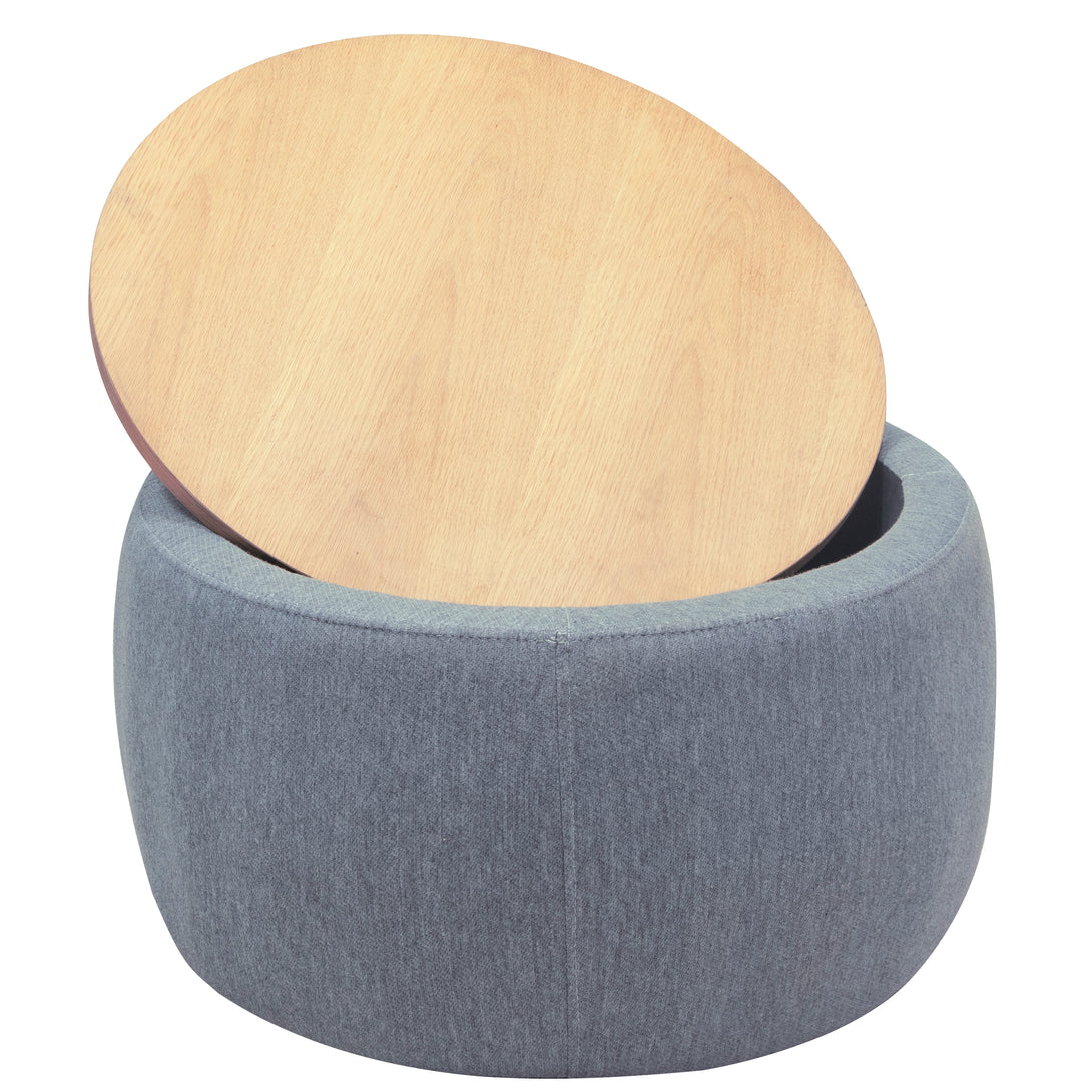 2 in 1 Round Storage Organizer and Foot Stool with Wooden Lid- Dark Grey_9