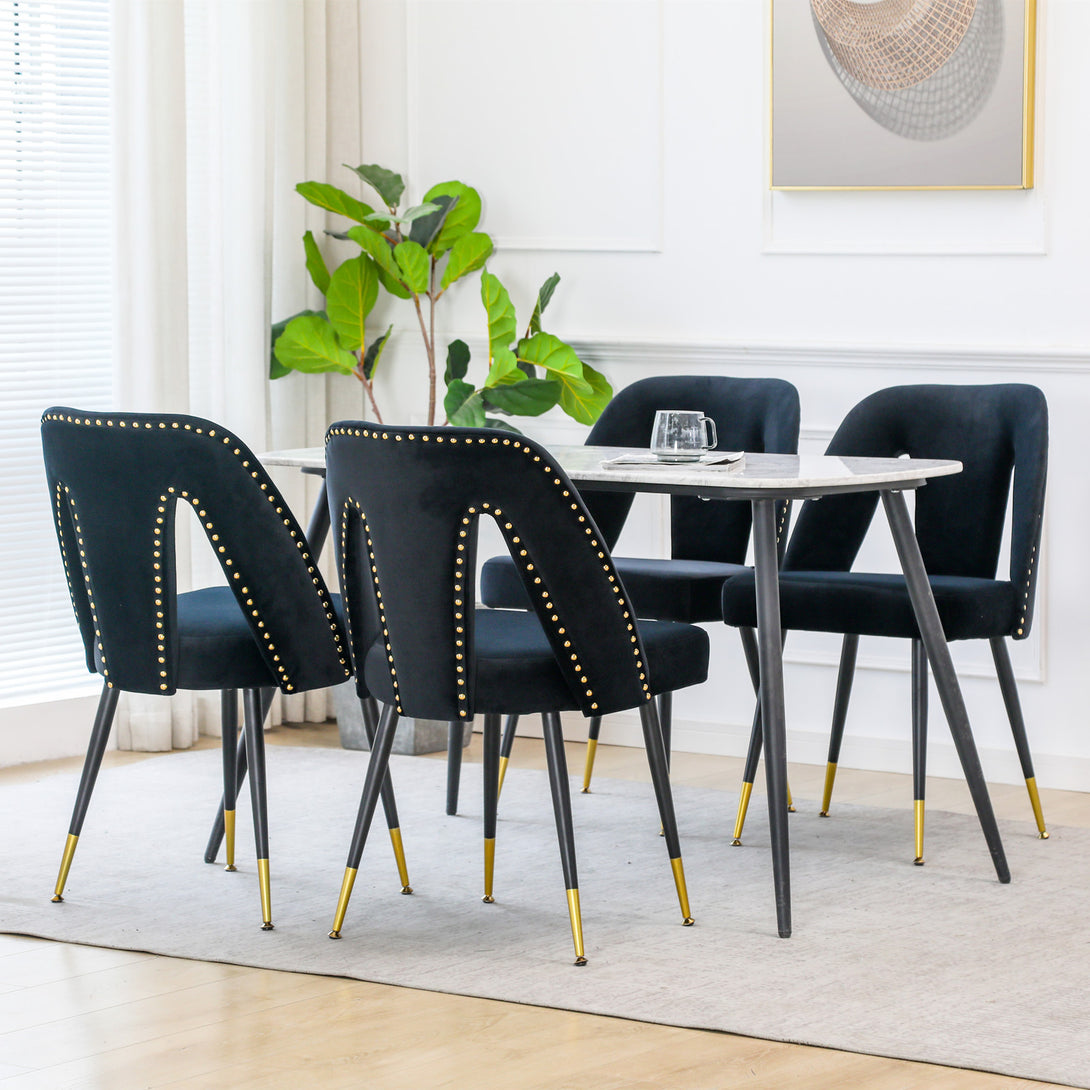 2 pcs Modern Contemporary Velvet Upholstered Dining Chair with Nailheads - Black_11