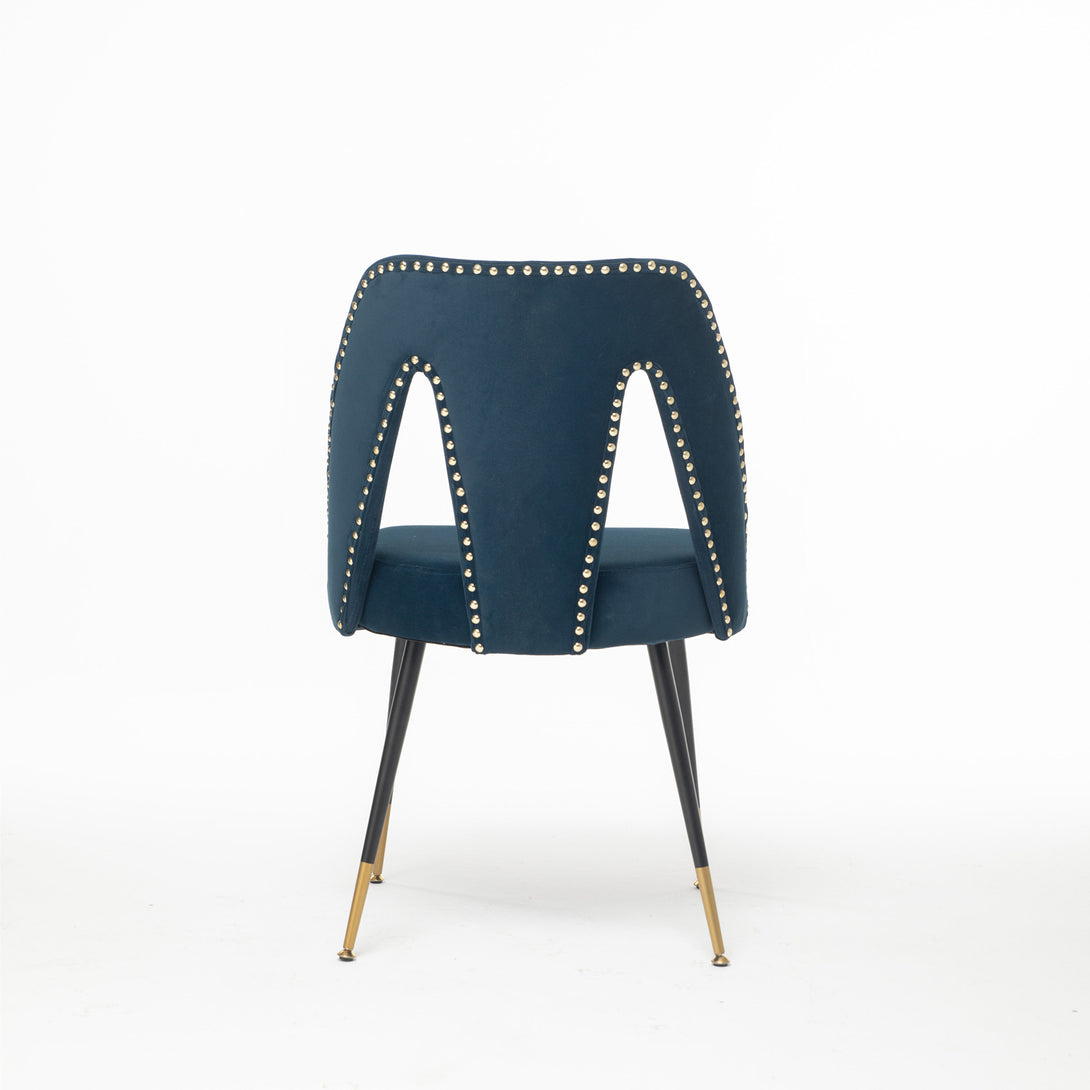 2 pcs Modern Contemporary Velvet Upholstered Dining Chair with Nailheads - Blue_6