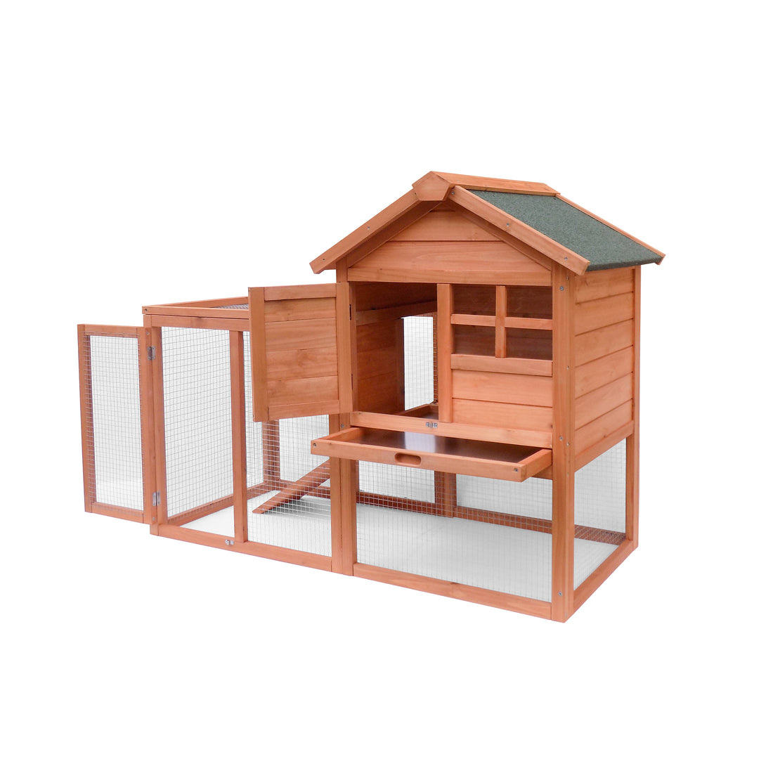 Easy Assembly Rabbit Hutch Indoor Cage Outdoor Chicken Coop- Light Brown_4