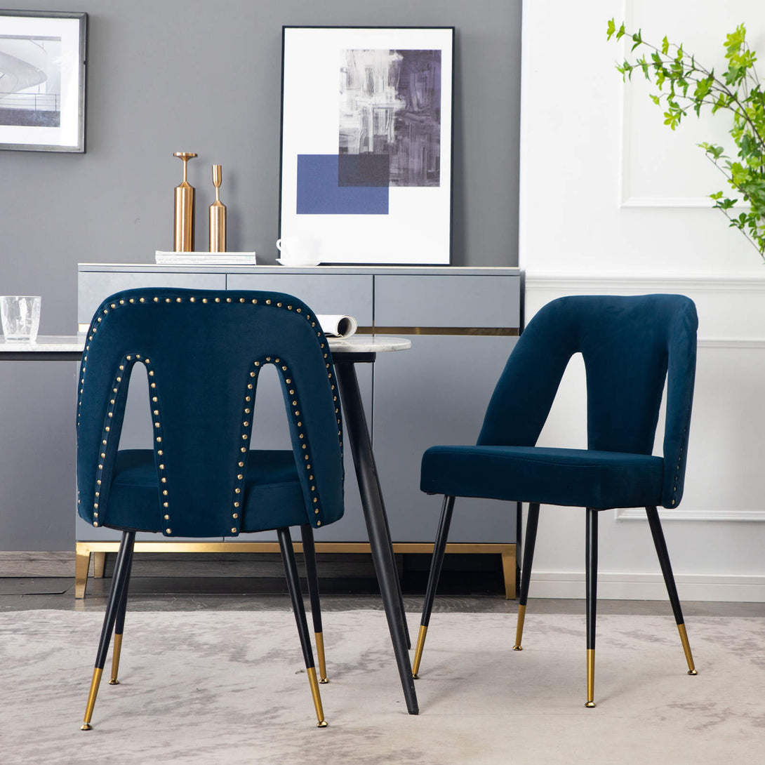 2 pcs Modern Contemporary Velvet Upholstered Dining Chair with Nailheads - Blue_1