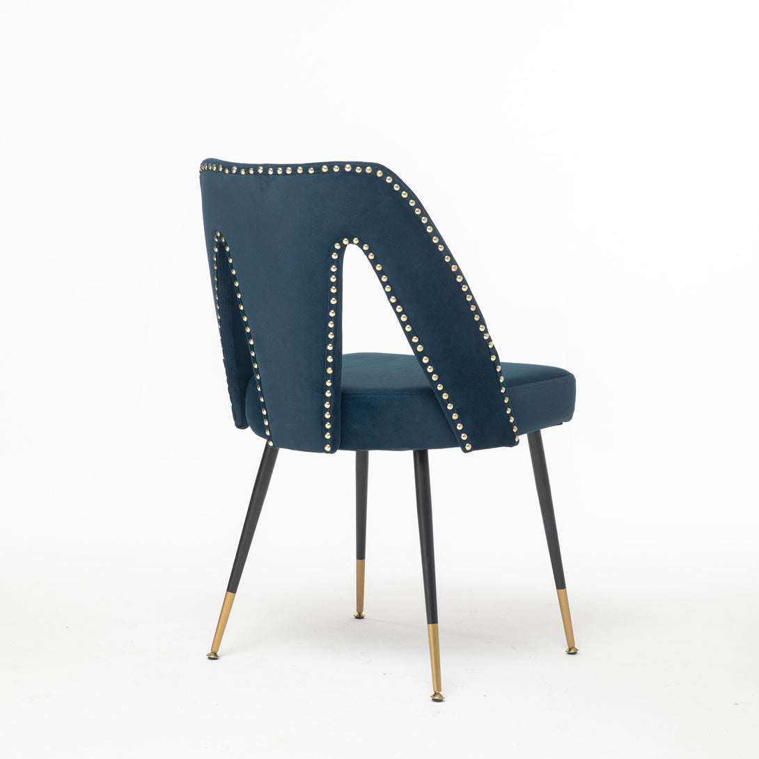 2 pcs Modern Contemporary Velvet Upholstered Dining Chair with Nailheads - Blue_5