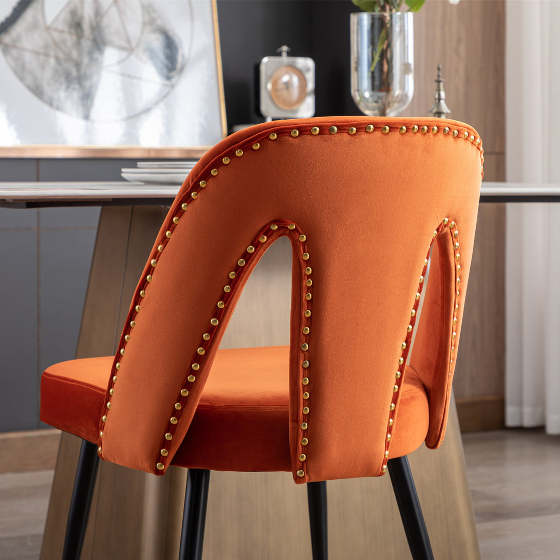 2 pcs Modern Contemporary Velvet Upholstered Dining Chair with Nailheads - Orange_11