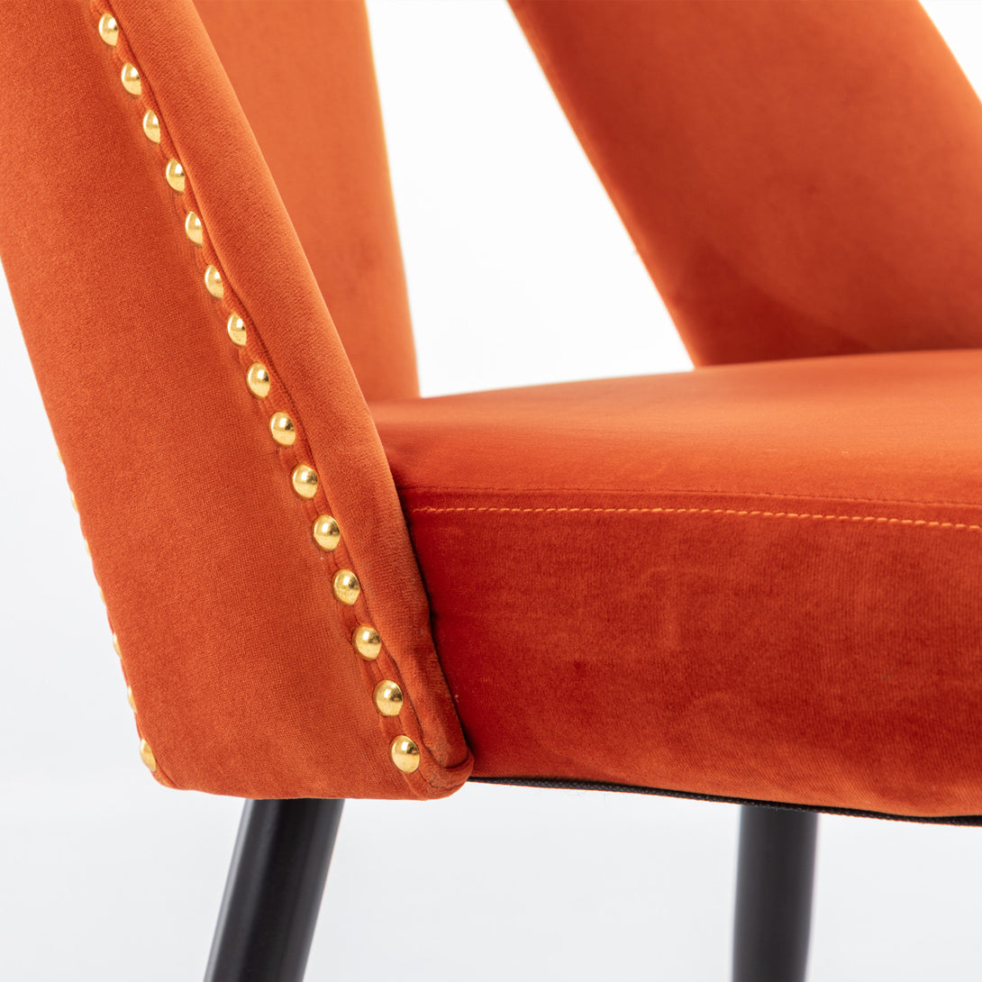 2 pcs Modern Contemporary Velvet Upholstered Dining Chair with Nailheads - Orange_8