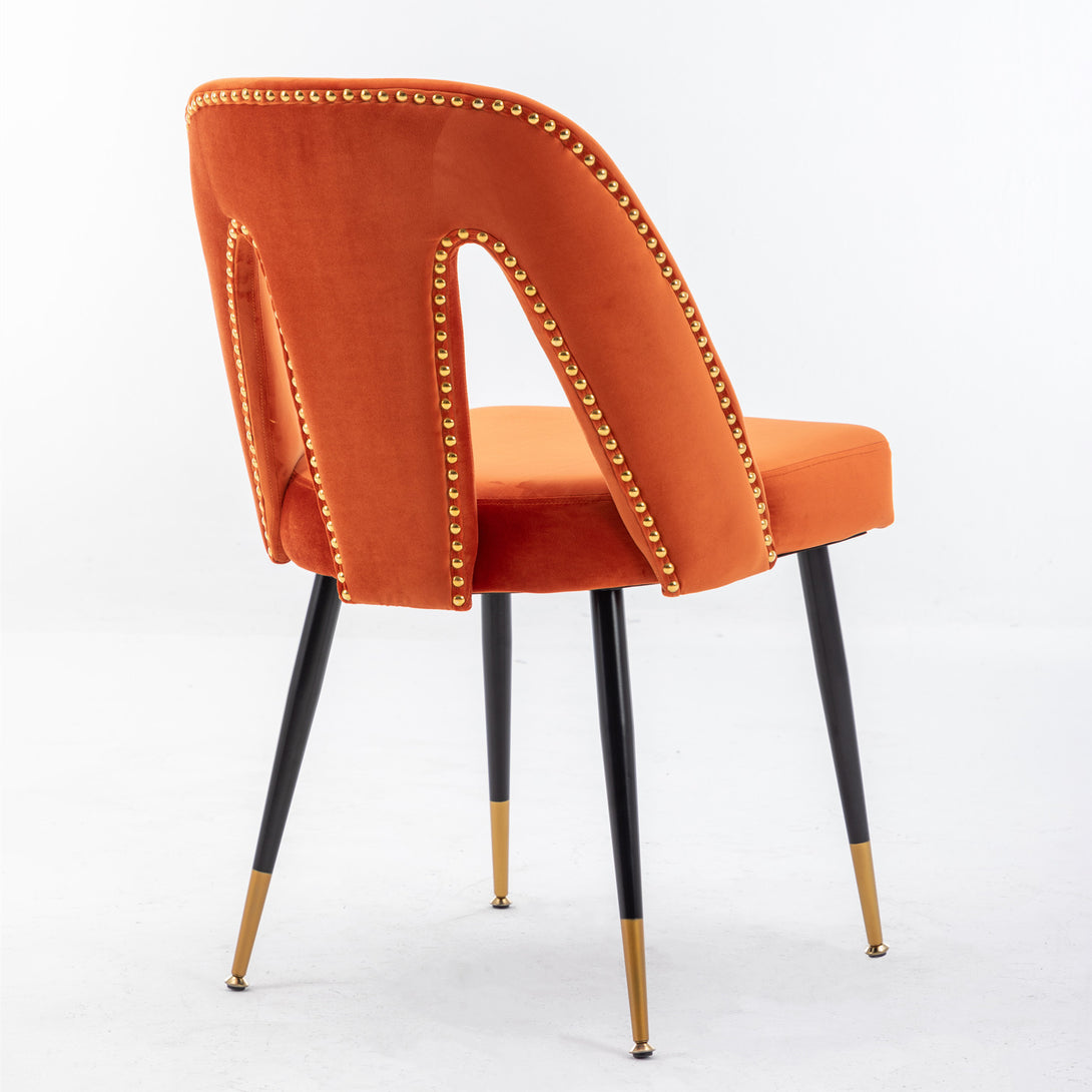 2 pcs Modern Contemporary Velvet Upholstered Dining Chair with Nailheads - Orange_5