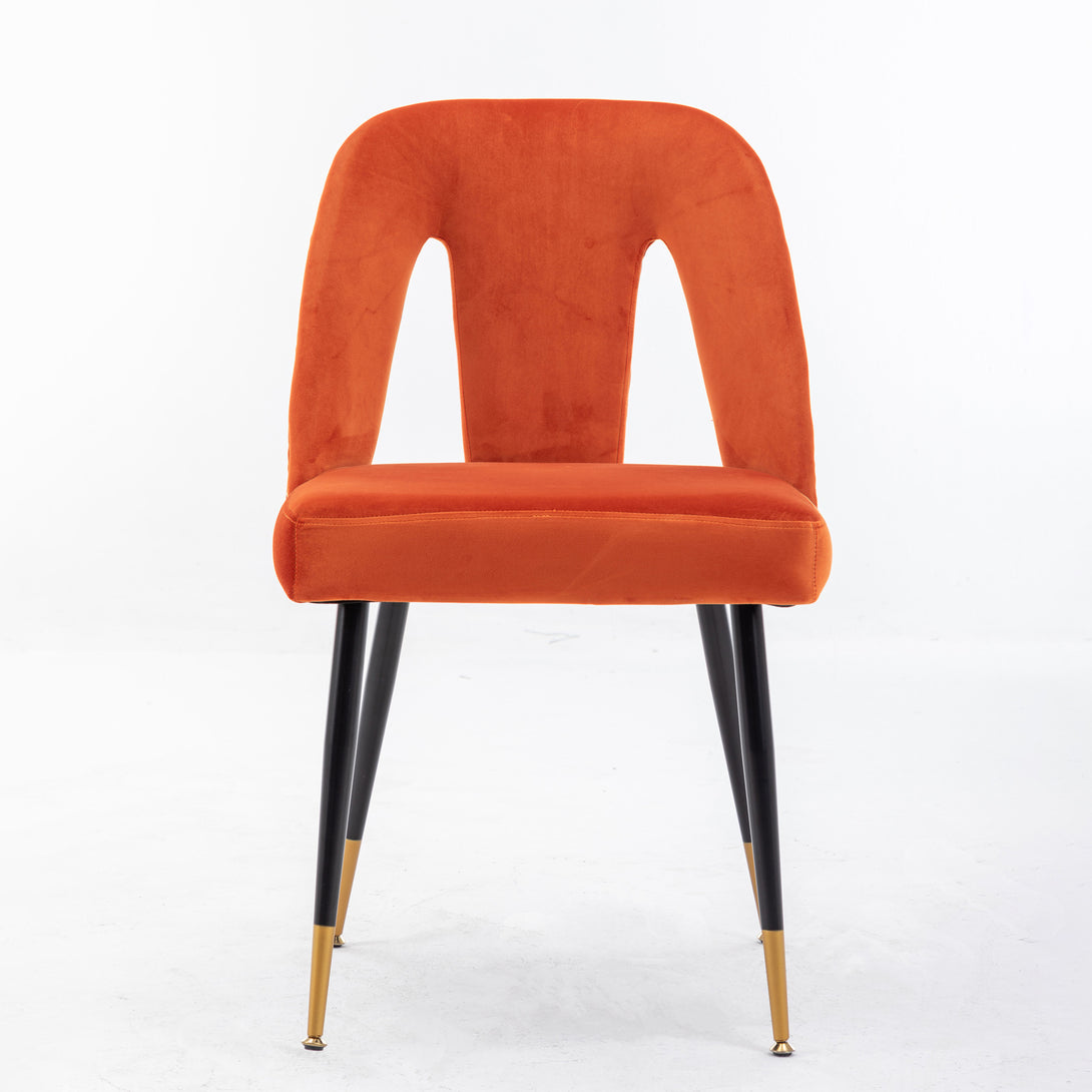 2 pcs Modern Contemporary Velvet Upholstered Dining Chair with Nailheads - Orange_2