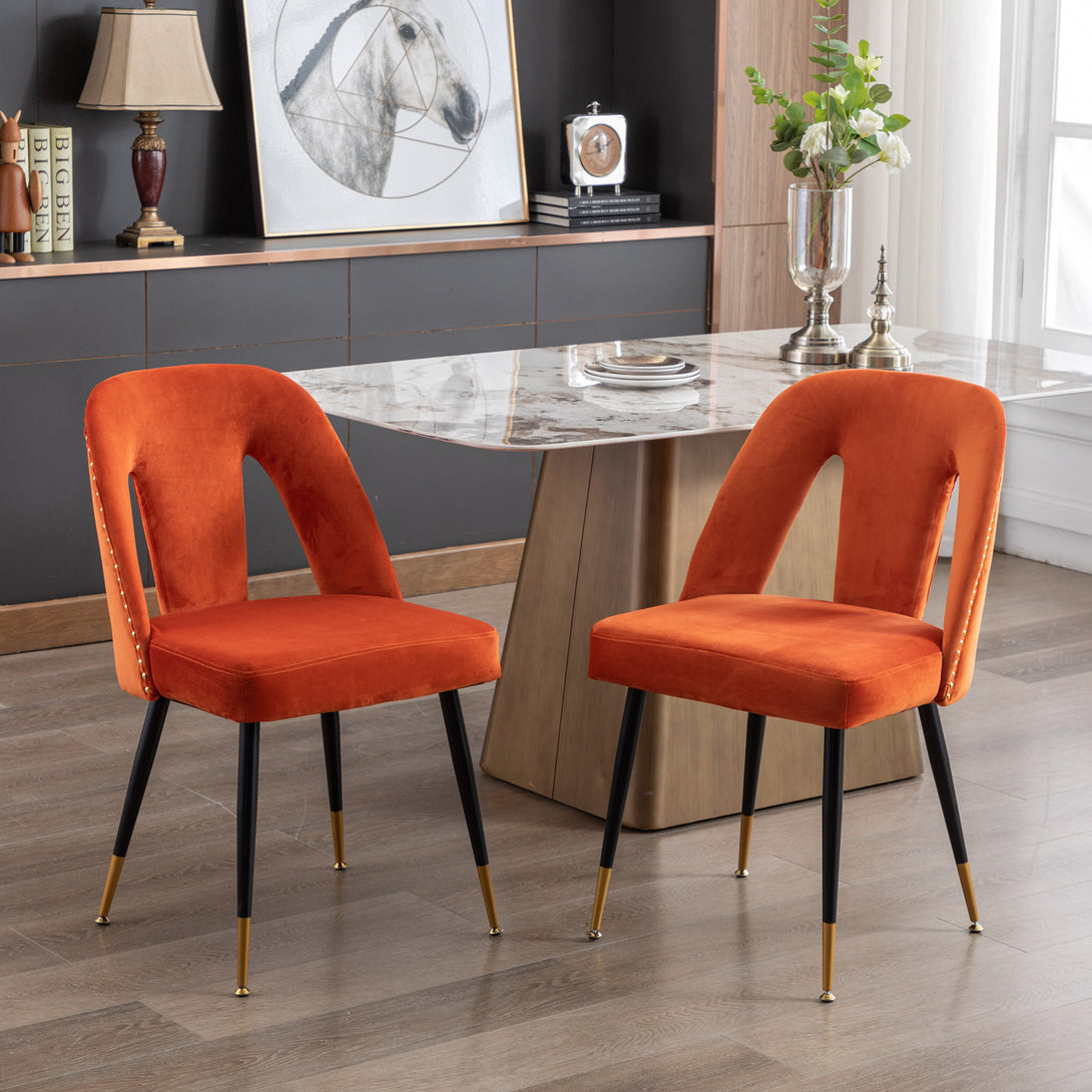 2 pcs Modern Contemporary Velvet Upholstered Dining Chair with Nailheads - Orange_12