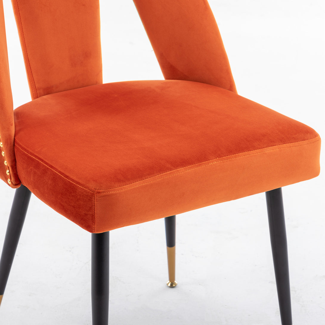 2 pcs Modern Contemporary Velvet Upholstered Dining Chair with Nailheads - Orange_9