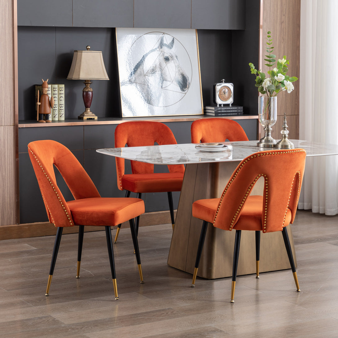 2 pcs Modern Contemporary Velvet Upholstered Dining Chair with Nailheads - Orange_14