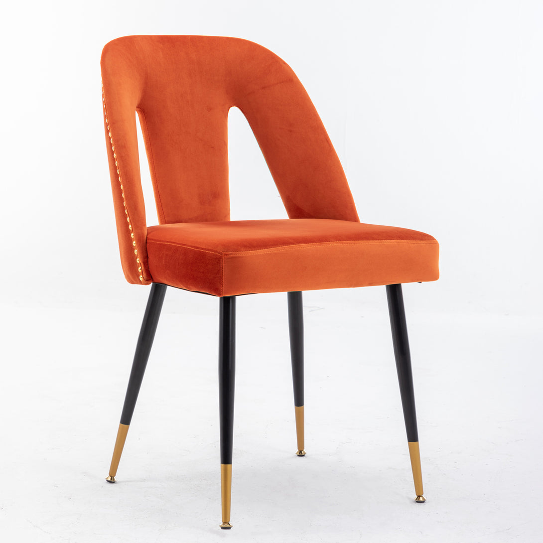 2 pcs Modern Contemporary Velvet Upholstered Dining Chair with Nailheads - Orange_3