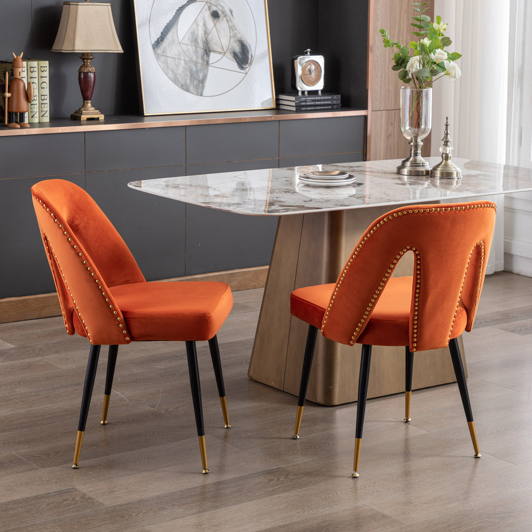 2 pcs Modern Contemporary Velvet Upholstered Dining Chair with Nailheads - Orange_13