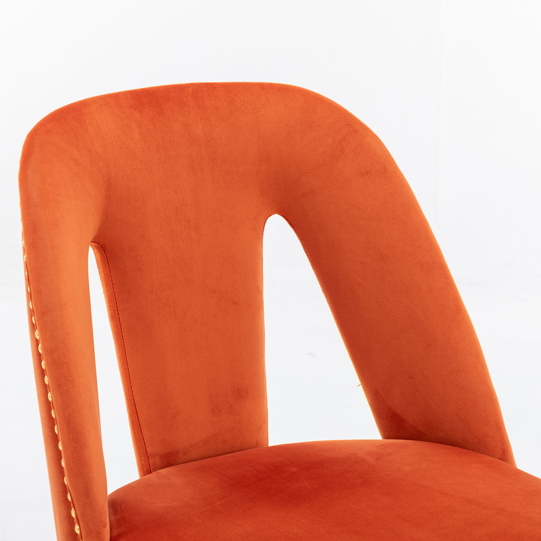 2 pcs Modern Contemporary Velvet Upholstered Dining Chair with Nailheads - Orange_7