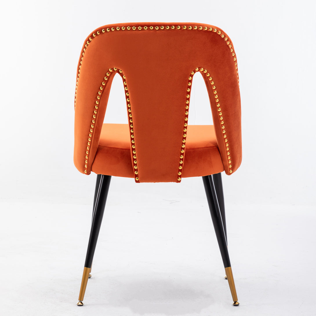 2 pcs Modern Contemporary Velvet Upholstered Dining Chair with Nailheads - Orange_6