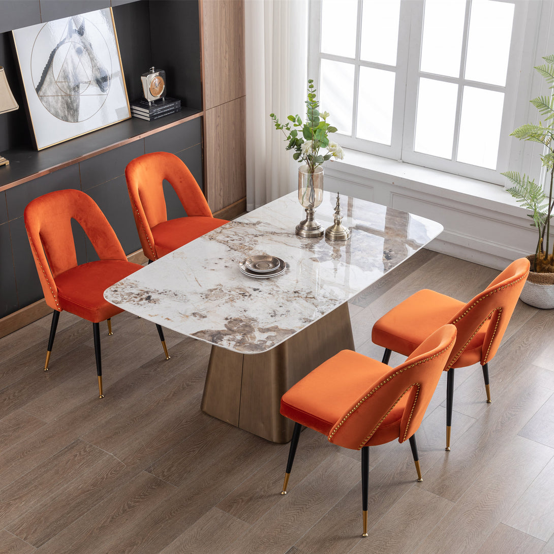 2 pcs Modern Contemporary Velvet Upholstered Dining Chair with Nailheads - Orange_15