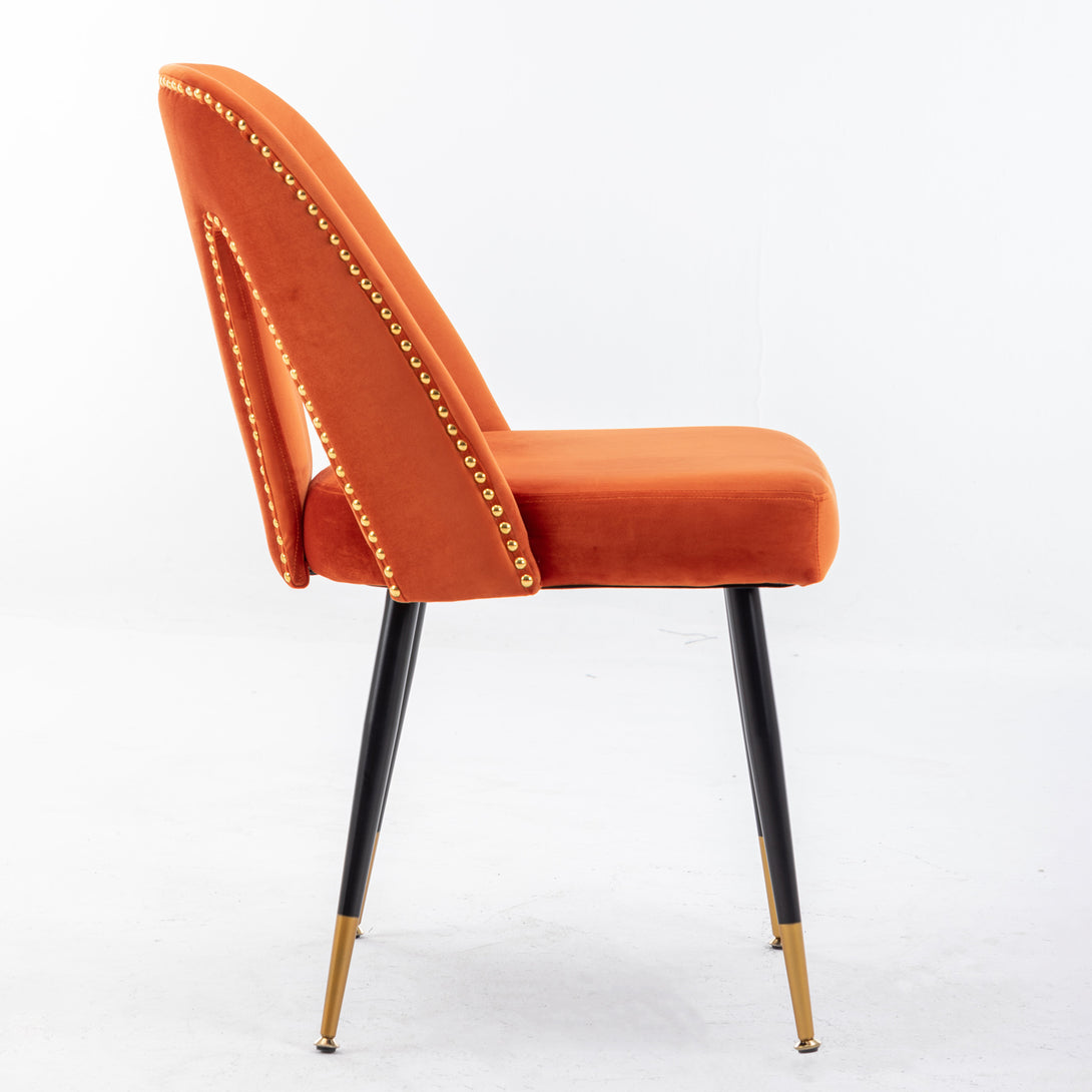 2 pcs Modern Contemporary Velvet Upholstered Dining Chair with Nailheads - Orange_4