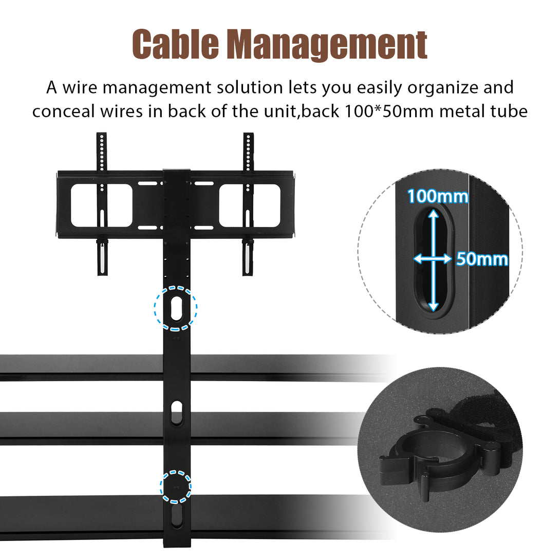 Floor Media Storage Stand With Mount Height Adjustable Swivel Bracket - Black_7