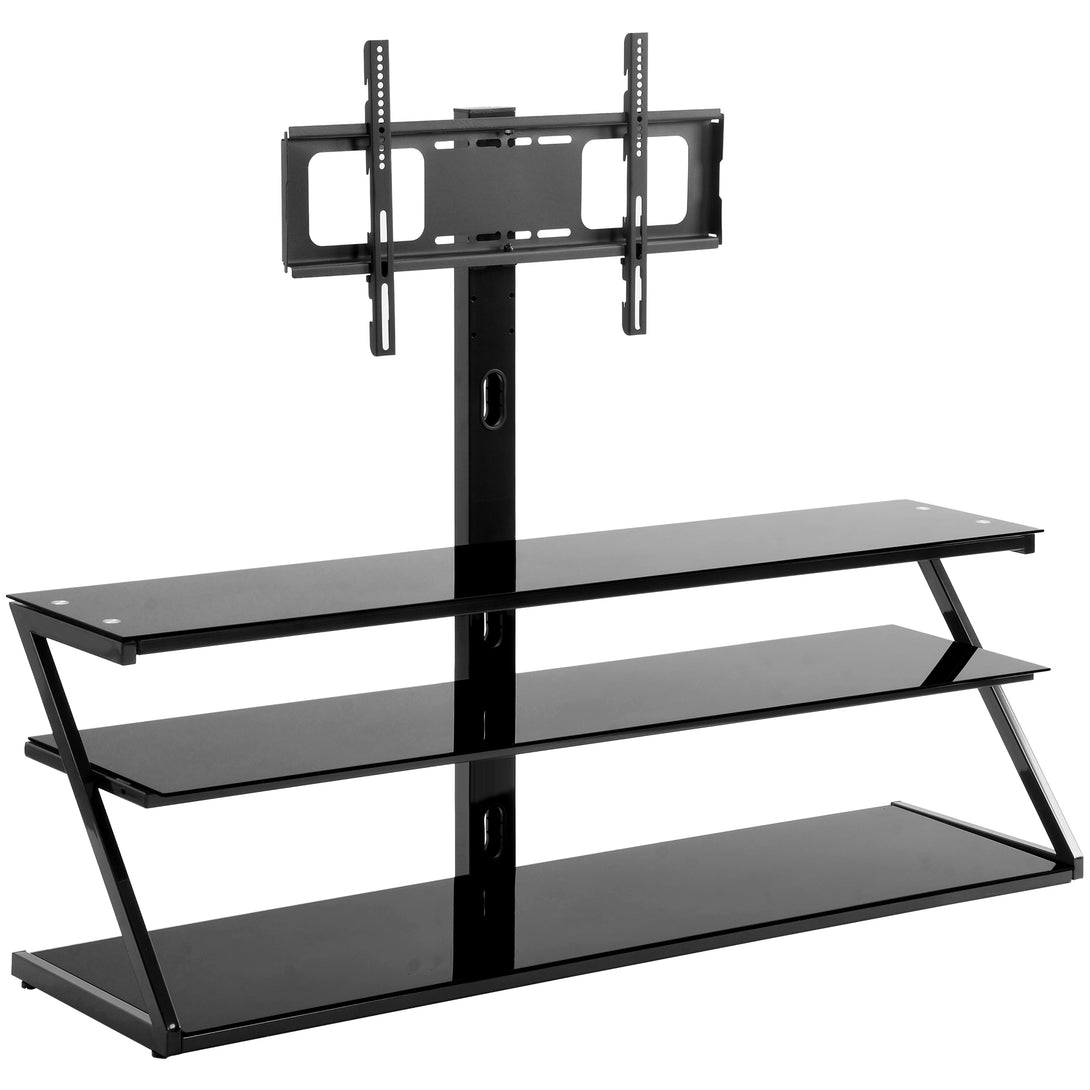 Floor Media Storage Stand With Mount Height Adjustable Swivel Bracket - Black_5