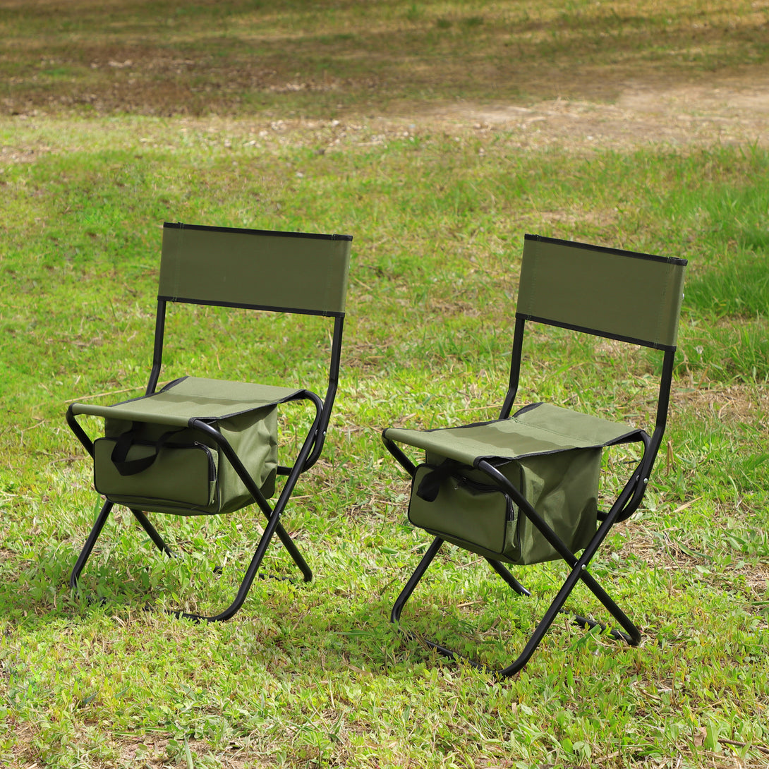 Set of 3 Outdoor Camping Fishing Hiking Dining Chairs and Table - Black+Green_2