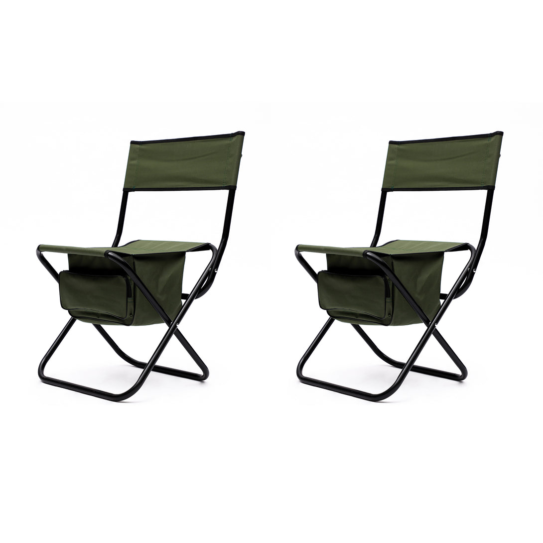 Set of 3 Outdoor Camping Fishing Hiking Dining Chairs and Table - Black+Green_8