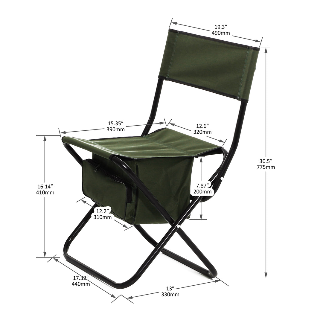 Set of 3 Outdoor Camping Fishing Hiking Dining Chairs and Table - Black+Green_7