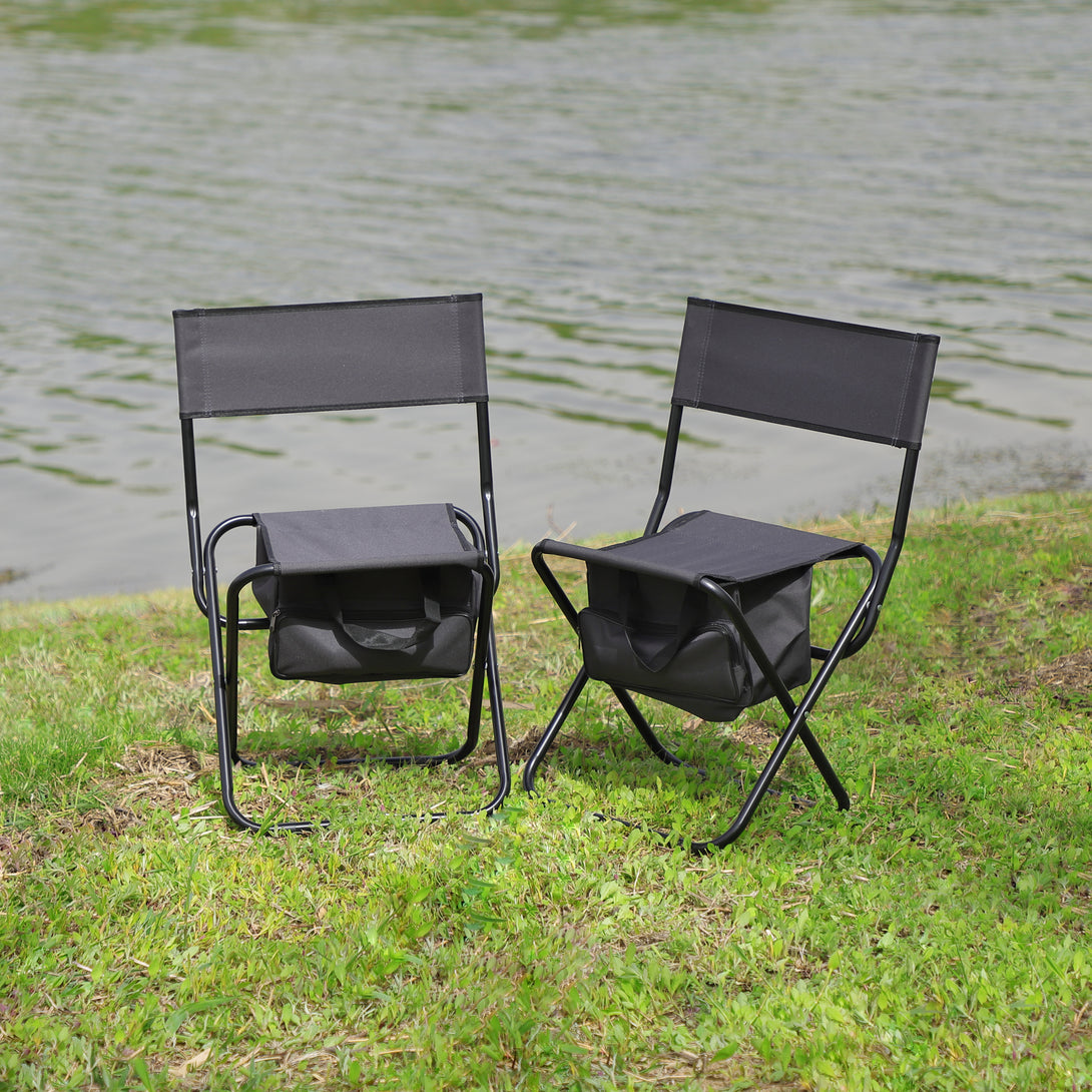 Set of 3 Outdoor Camping Fishing Hiking Dining Chairs and Table - Black+Gray_2