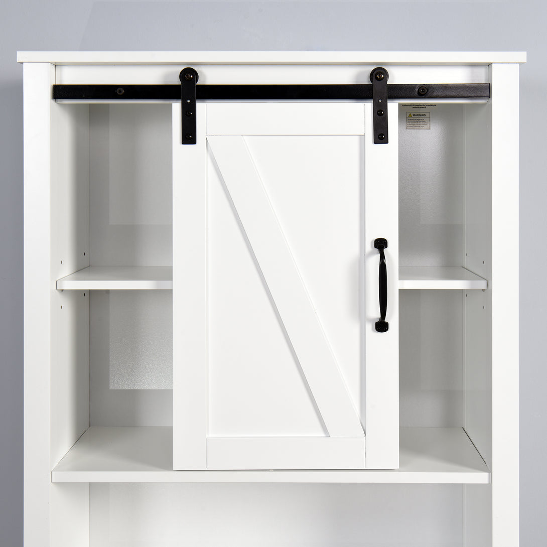 Over-the-Toilet Space-Saving Bathroom Storage Cabinet with Barn Door in White_10