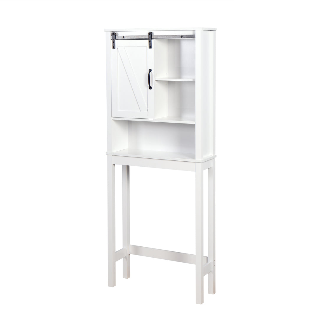 Over-the-Toilet Space-Saving Bathroom Storage Cabinet with Barn Door in White_0