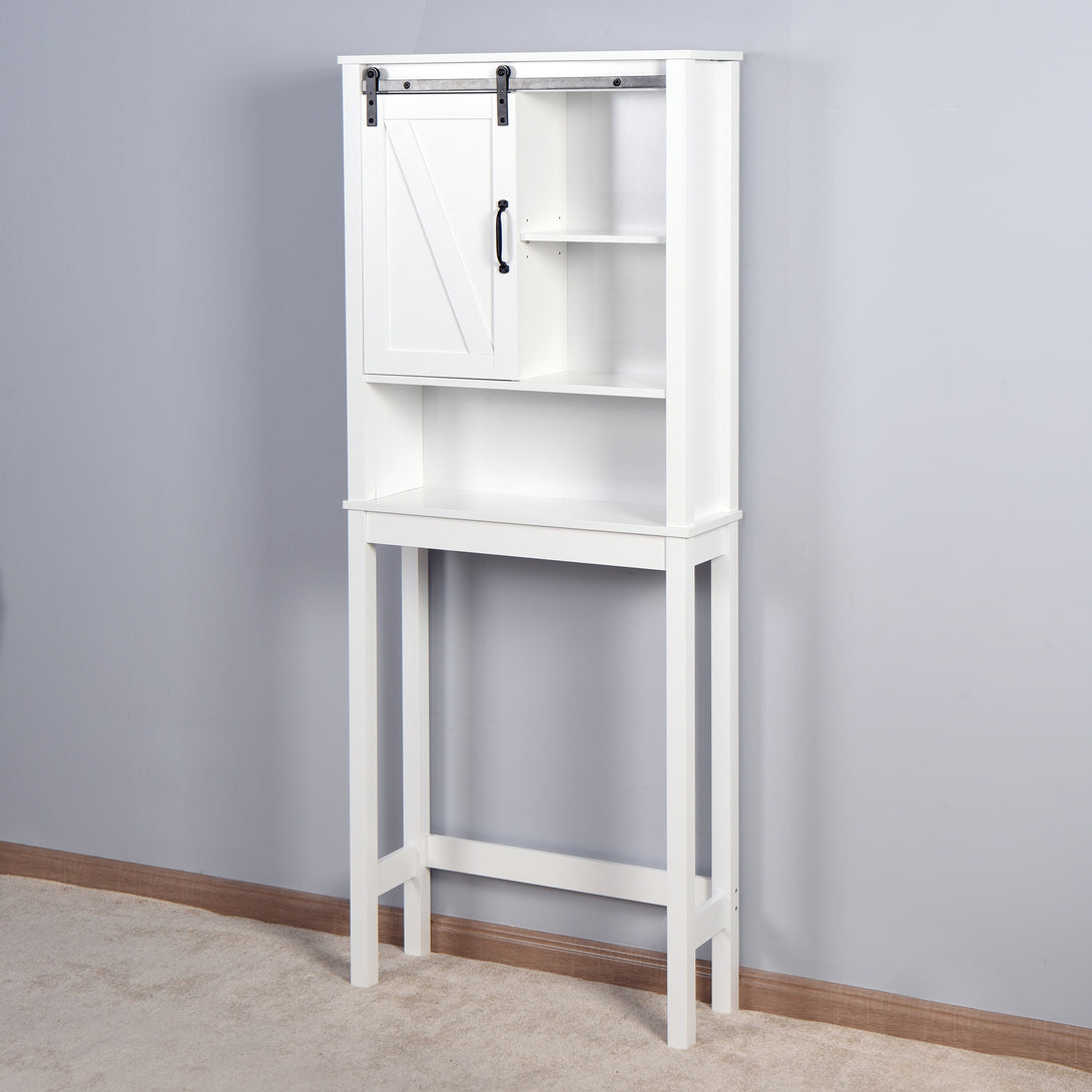 Over-the-Toilet Space-Saving Bathroom Storage Cabinet with Barn Door in White_7