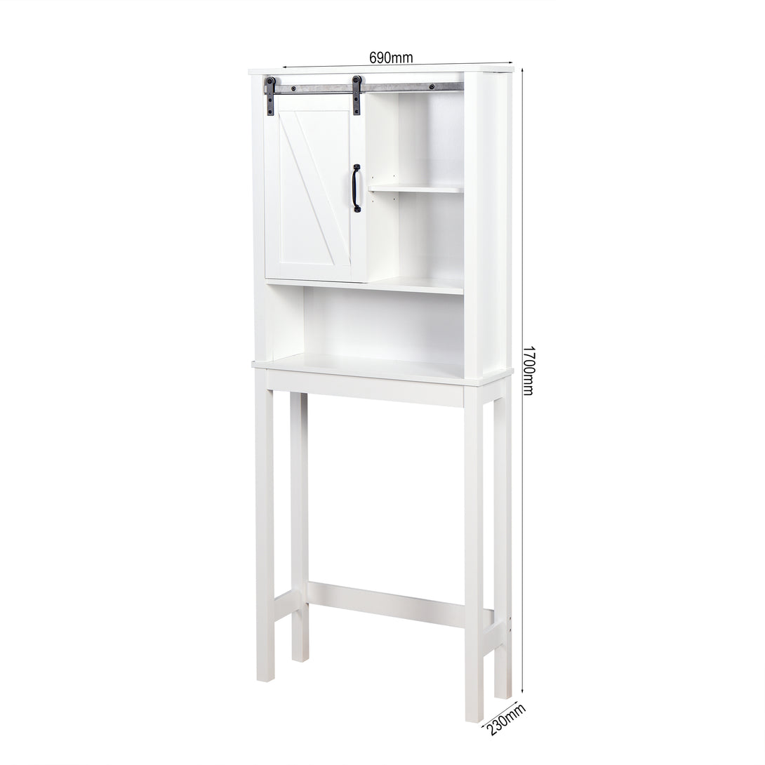 Over-the-Toilet Space-Saving Bathroom Storage Cabinet with Barn Door in White_2